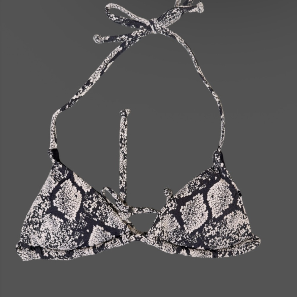 Andie Snake Print Triangle Bikini Top - Black & tan